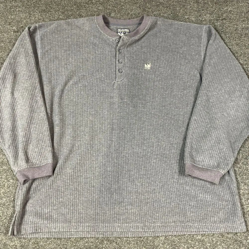 Vtg Big Dogs Sweater Men XXL Blue Henley Thermal Polar Dogs High Tech Gear USA
